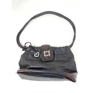 Brighton Small Leather Handbag Dark Brown And Croc Embossed Detail